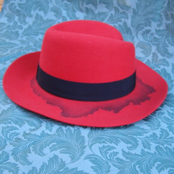 RARE NEW Maison Michel Red/Black Fedora hat size Large Unisex - Picture 6 of 15